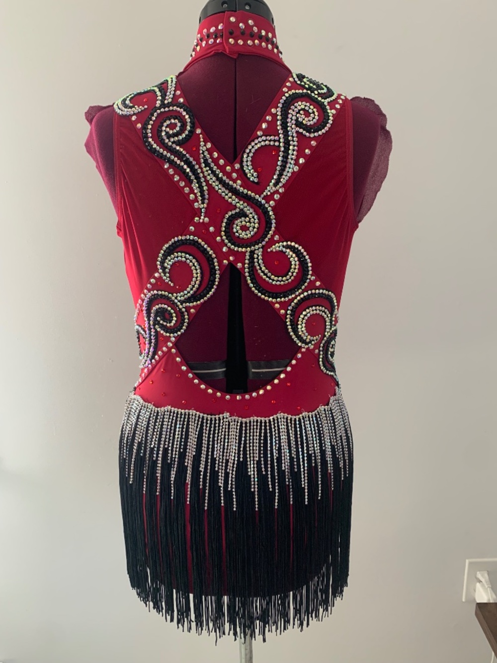 Red Rhinestone Fringe Dance Costume: Adult Large, Musical Theater/Jazz - Picture 5 of 7